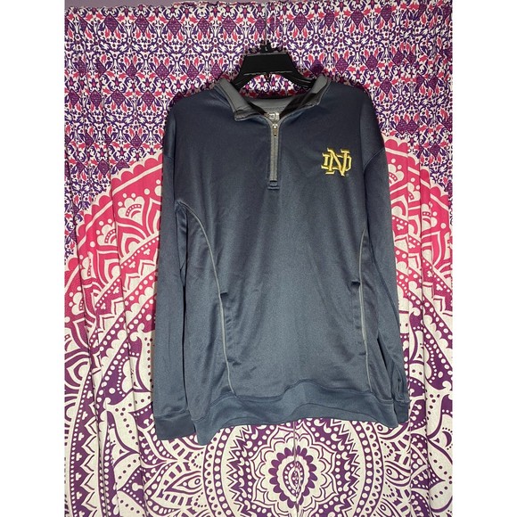 Notre Dame Quarter Zip Sweater Pro Edge Large Blue Gold - Picture 1 of 3